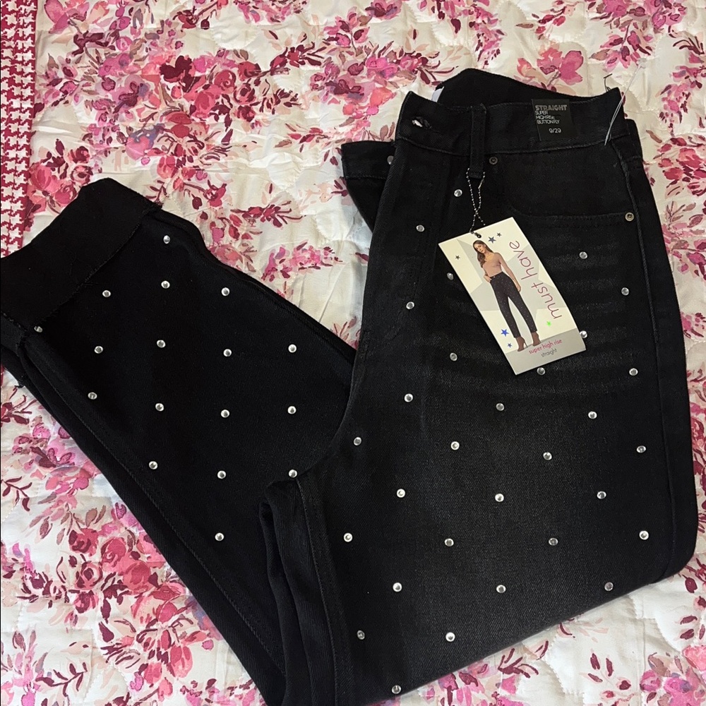 Black Rhinestone Polka Dot Women's Jeans size 29